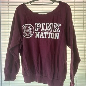 Victoria Secret Pink Nation Sweater Womens Medium Maroon Red Sweatshirt Pullover